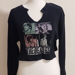 VGUC The Beatles Women Crop Top Sweater XLarge Long Sleeve Blouse Black